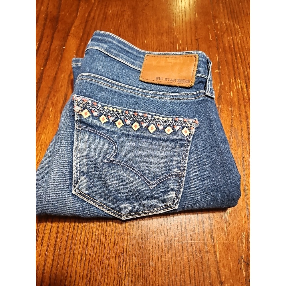 Big Star Jeans‎ Womens 26 Blue Remy Low Rise Fit Straight Embroidered (A734)